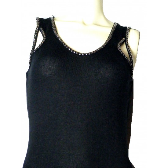Black Knit Dress with Cutouts and Studs