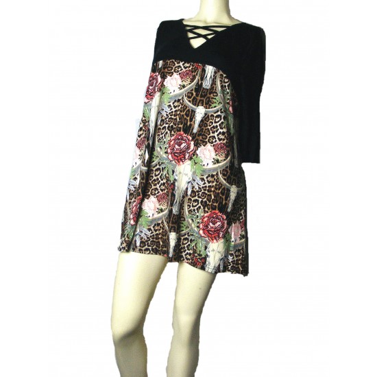 Knit Tunic Dress or Top with a Rose and Steer Western Pattern