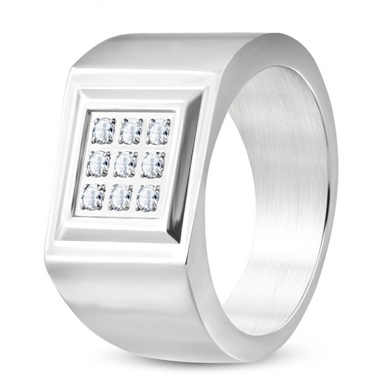 Square CZ Silver Band Ring