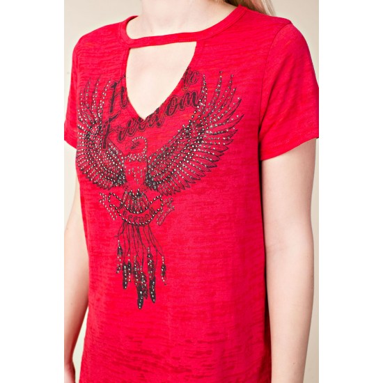 Freedom Embellished T-shirt Red
