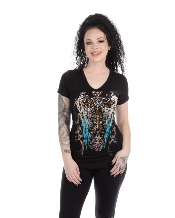 Sabrina Embellished T-shirt Black with Teal and Gold Wings