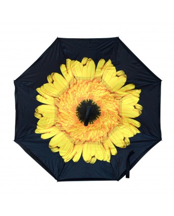 Yellow Flower Double Layered Inverted Print Umbrellas with C Handle