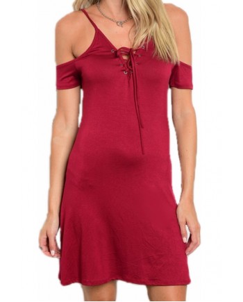 Burgundy Knit Laceup Cold Shoulder Mini Dress