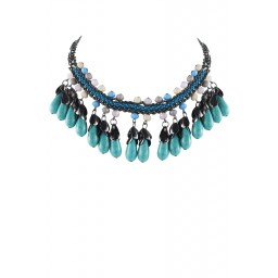 Turquoise Black and Silver Rope Necklace