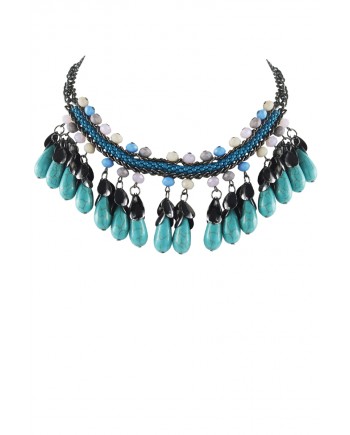 Turquoise Black and Silver Rope Necklace