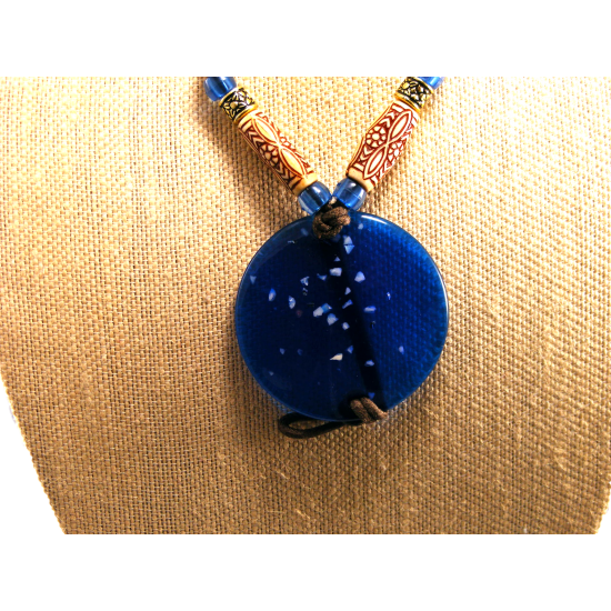 Blue Pendant on Leather Strap Necklace