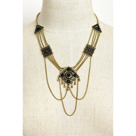 Gold with Black Medallions Necklace