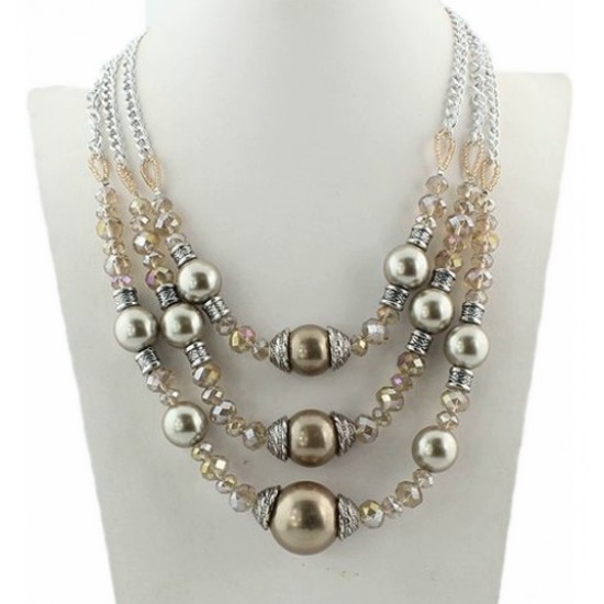 Three Layer Pearl Crystal Necklace