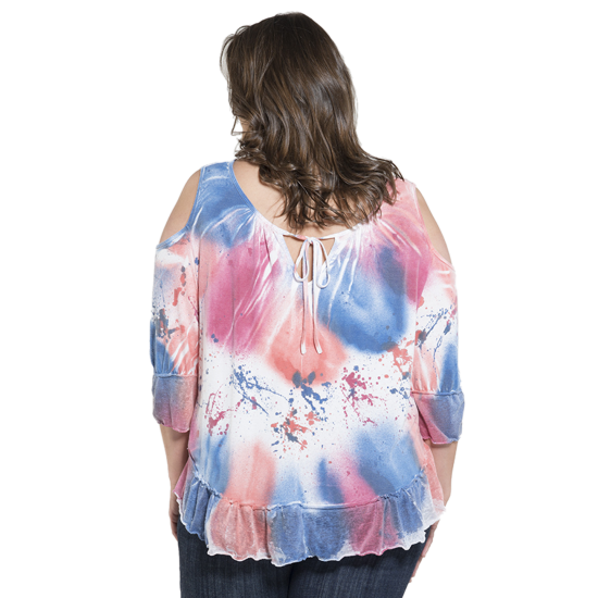 Hand Painted Cold Shoulder Tunic Top