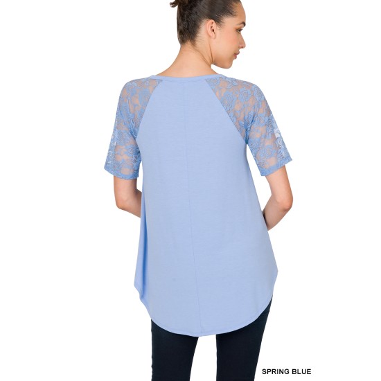 Lace Sleeved v-neck T-shirt