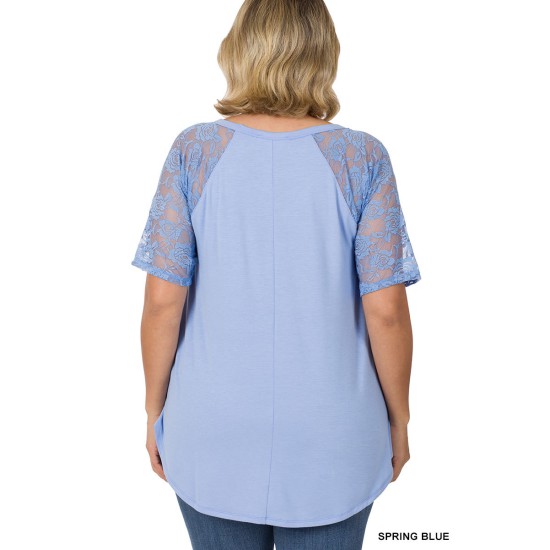 Lace Sleeved v-neck T-shirt Plus Size